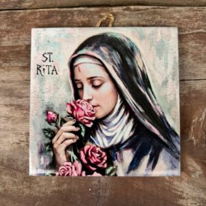 Św. Rita – Dekoracyjny kafelek z autorską grafiką naniesioną na ceramikę.