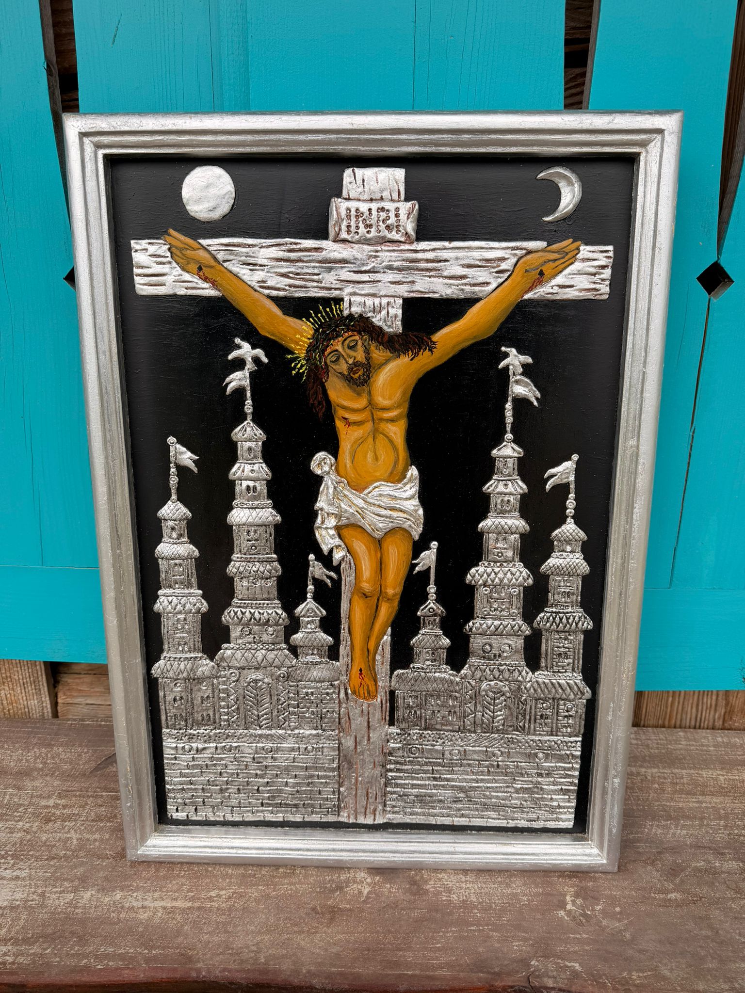 Ikona pisana na drewnie - Pasja. Obraz religijny w ramie. - obrazek 4