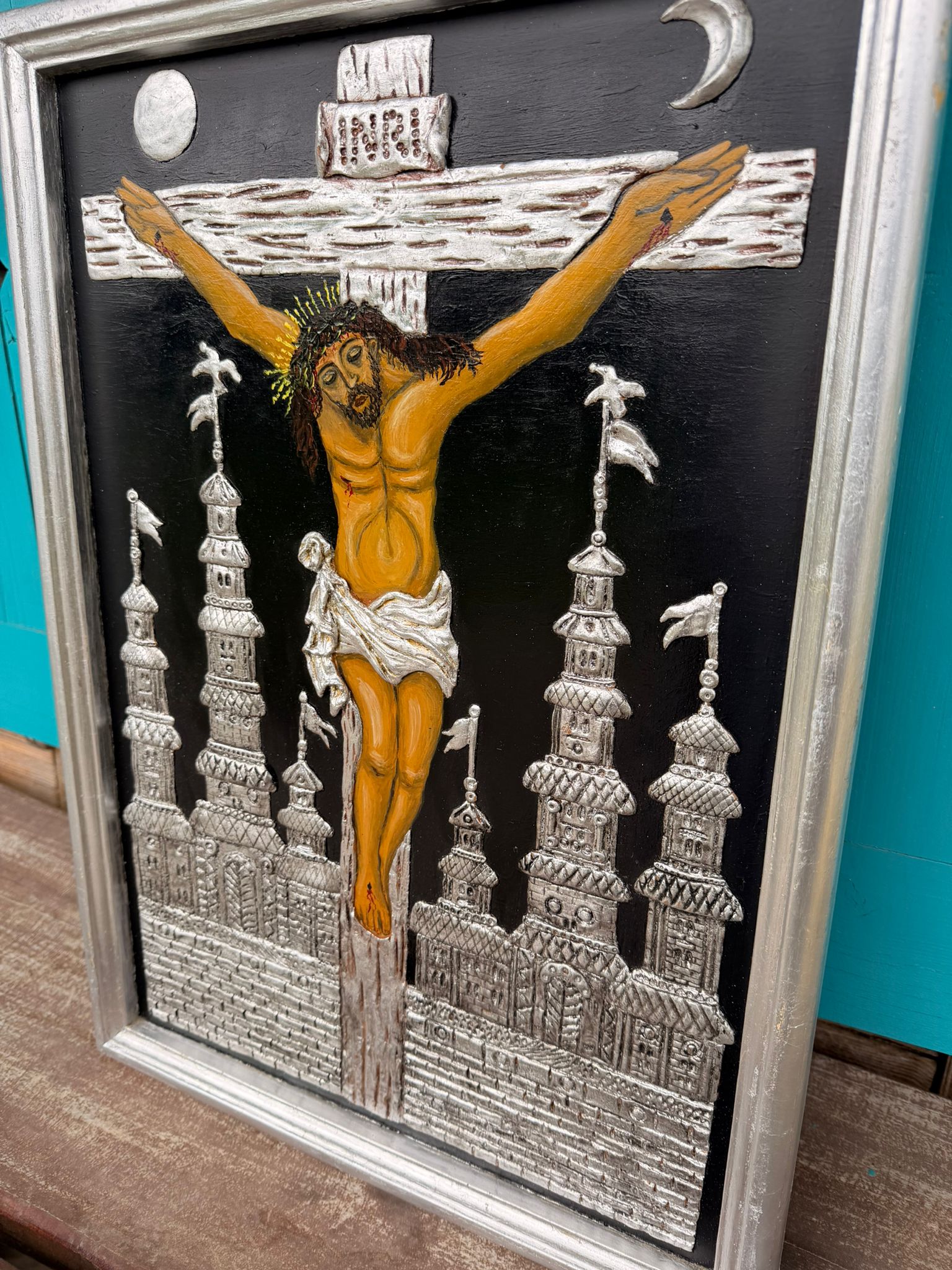 Ikona pisana na drewnie - Pasja. Obraz religijny w ramie. - obrazek 3